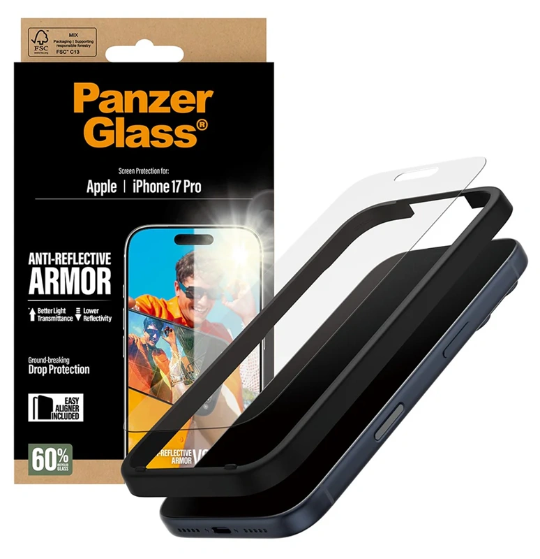 Panzerglass iPhone 17 Pro anti-reflective armor stikliukas, skaidri, 3 nuotrauka